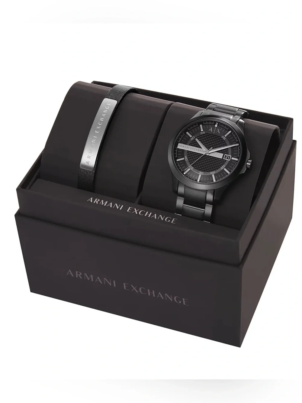A/X Armani Exchange Black Stainless Steel Bracelet Watch Gift Set 46mm